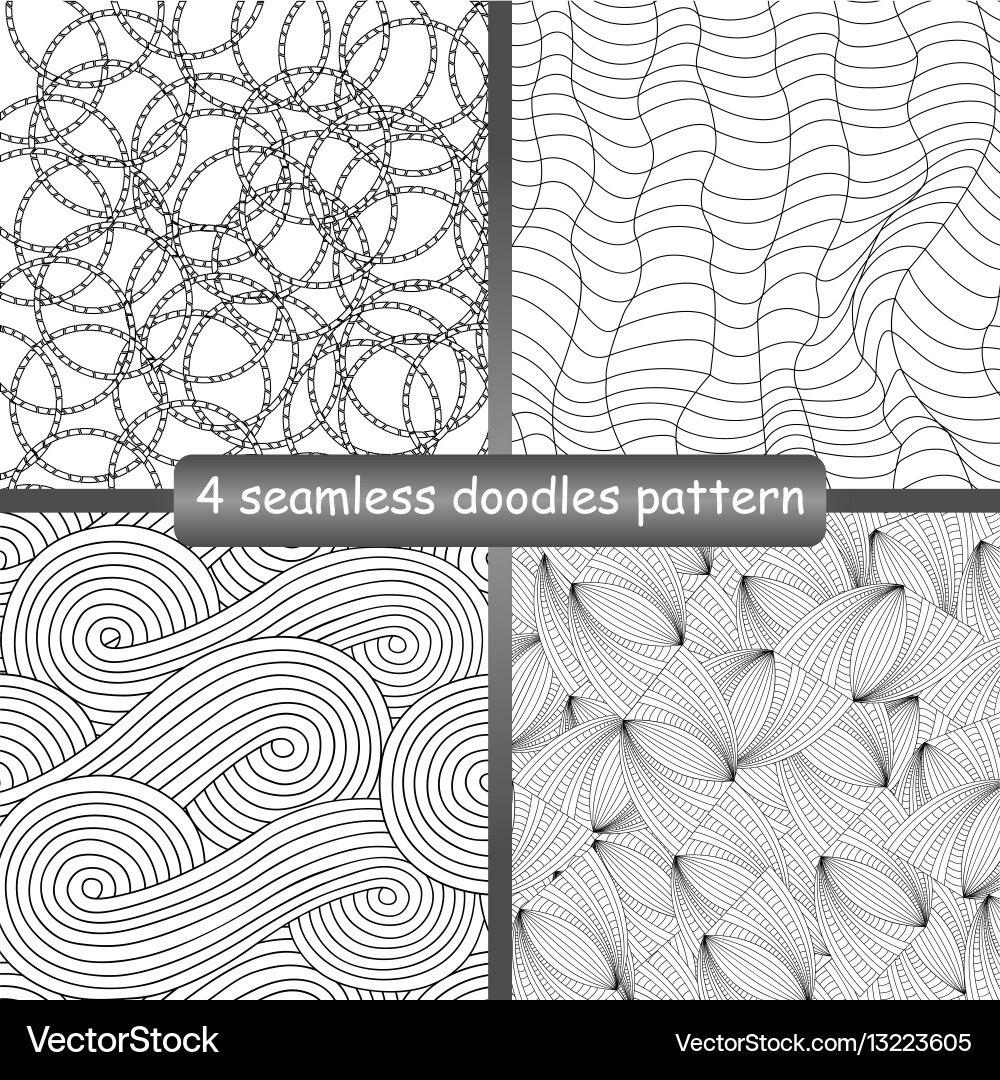 Set of 4 doodles seamless patterns and textures vector image