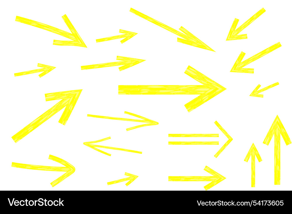 Yellow color arrows design pointers set Yellow color arrows design pointers set Vector Image