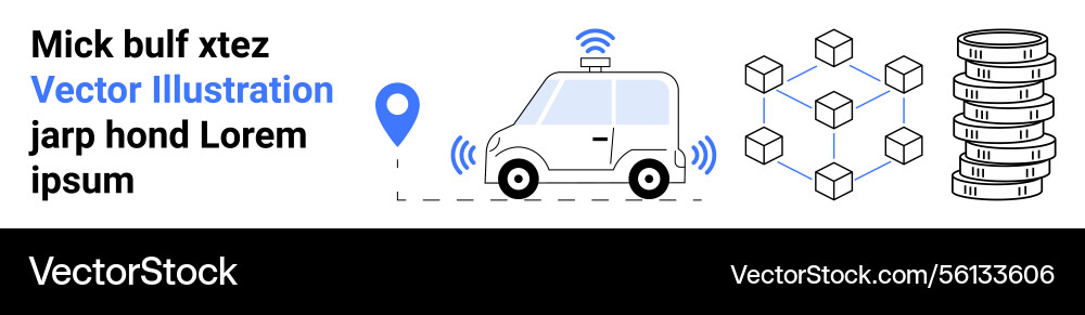 Autonomous car location pin blockchain network Autonomous car location pin blockchain network vector image