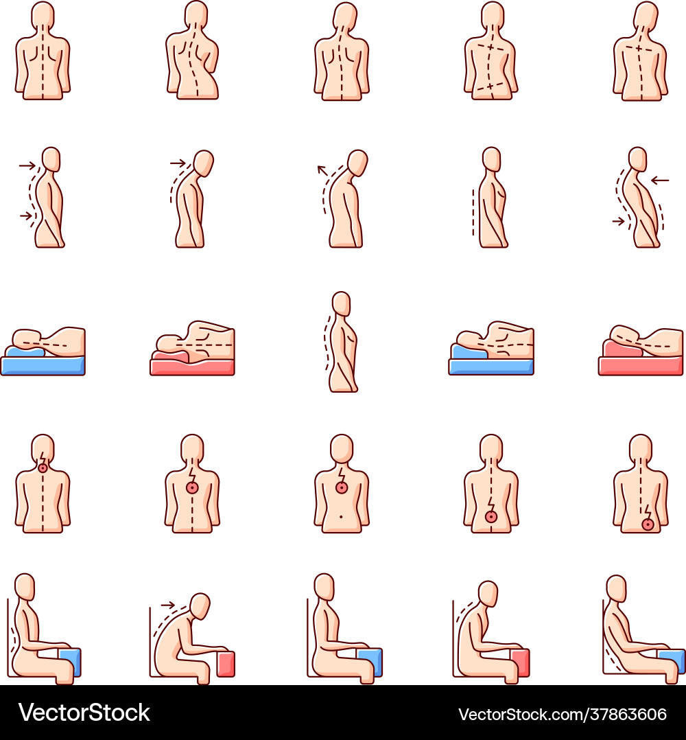 Back and posture problems rgb color icons set Back and posture problems rgb color icons set vector image