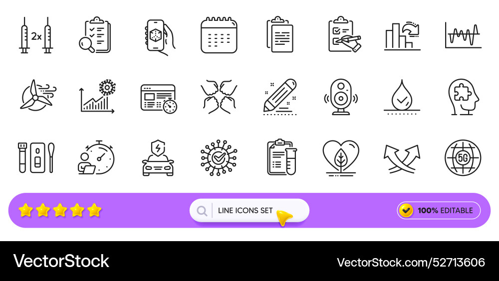 Checklist decreasing graph and inspect line icons Checklist decreasing graph and inspect line icons vector image
