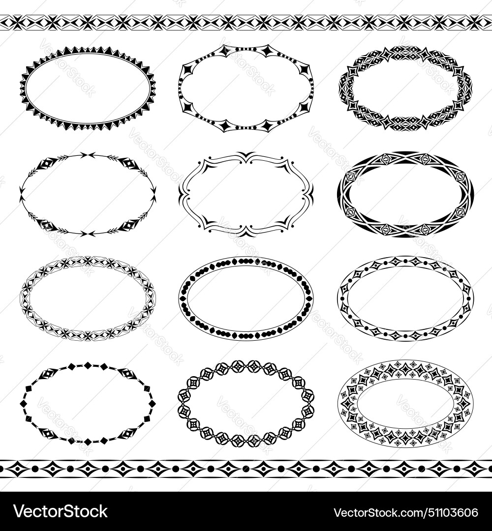 Collection of oval frames with geometric ornament Collection of oval frames with geometric ornament vector image