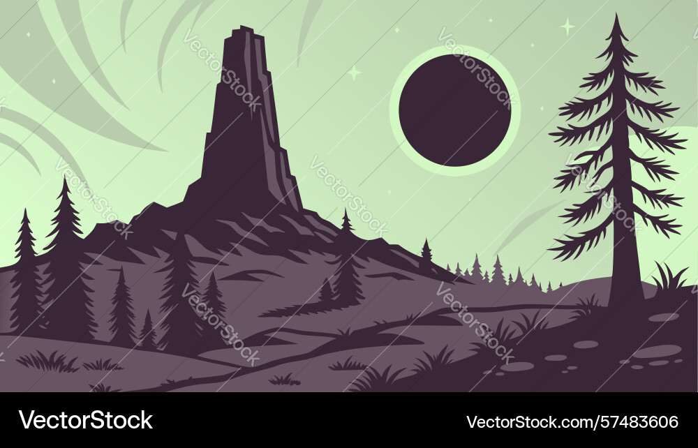 Dark mountain peak with eclipse design generative Vector Image