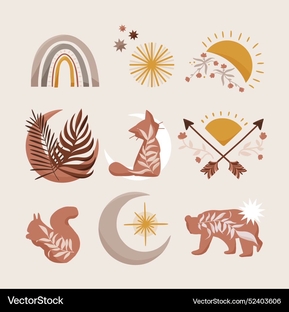 Flat design boho element set Vector Image