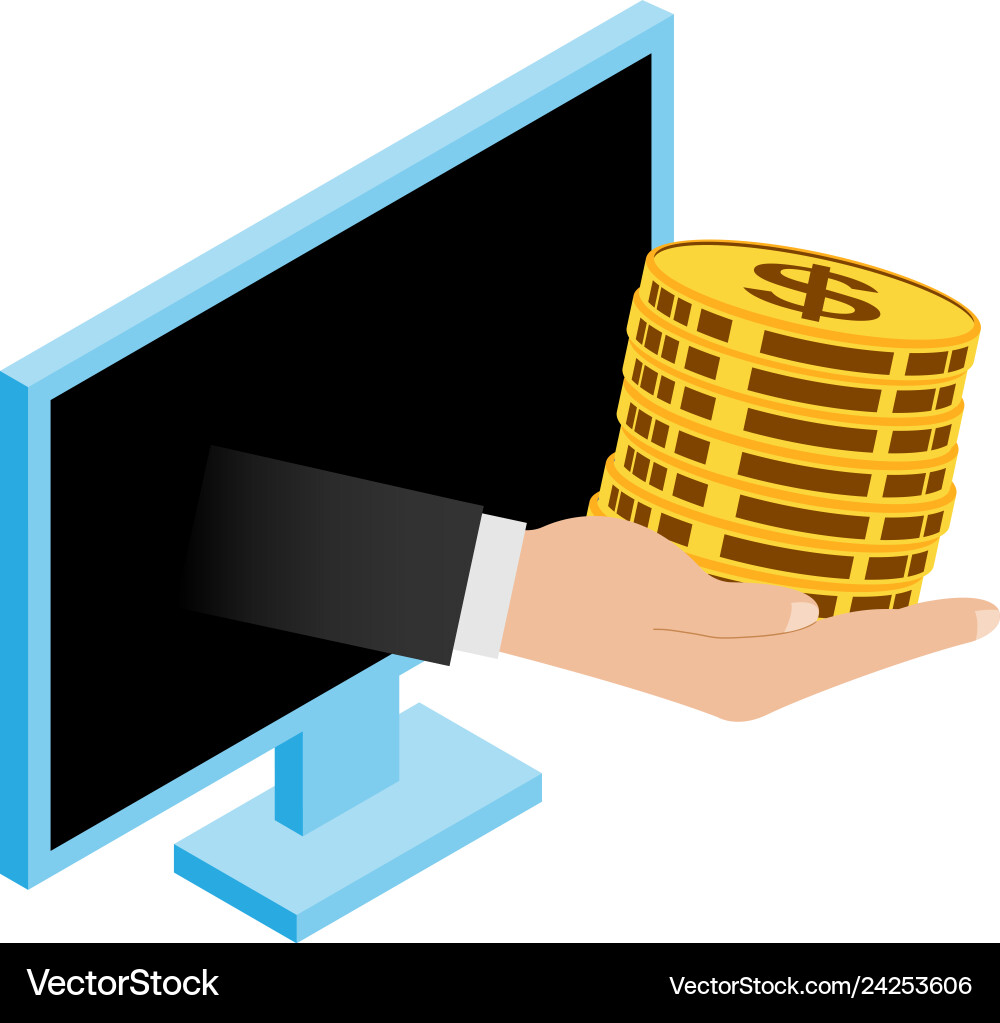 Hand with money from computer isolated on white Vector Image