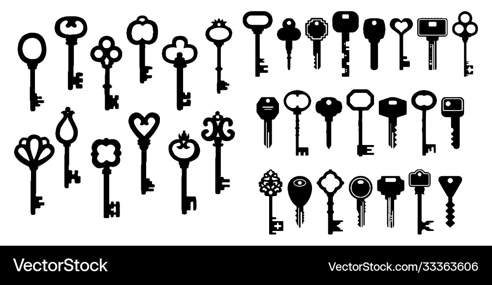 Keys and locks set icons isolated on white Keys and locks set icons isolated on white Vector Image