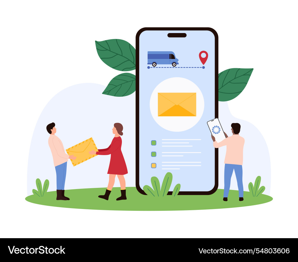 Mail delivery tracking in mobile app of tiny Mail delivery tracking in mobile app of tiny vector image