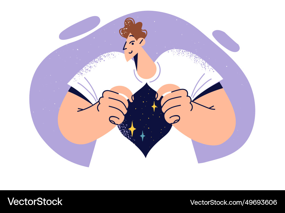 Man demonstrating universe inside himself Man demonstrating universe inside himself vector image
