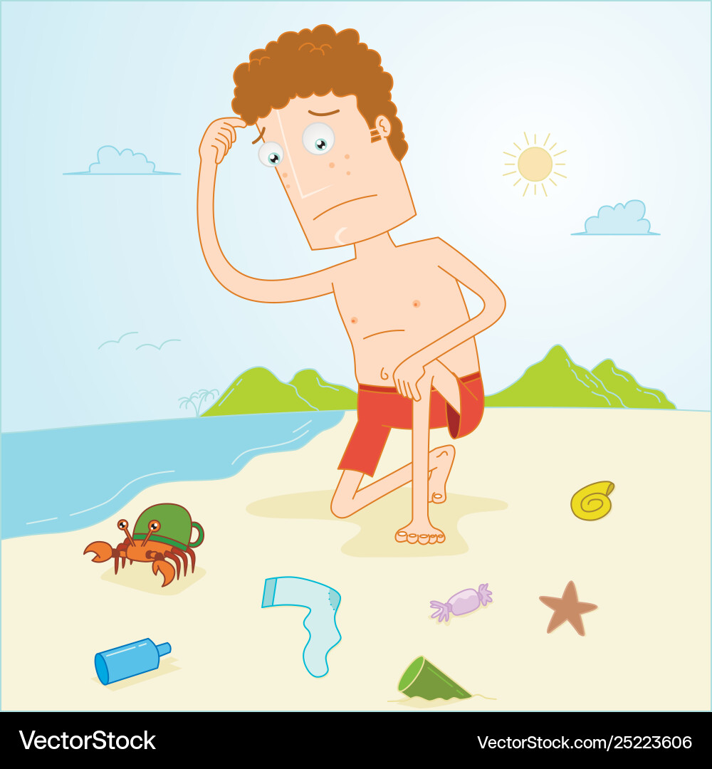 Man observe dirty beach vector image