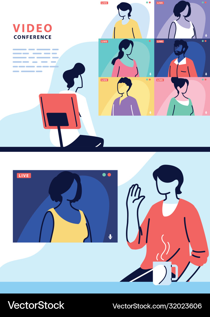 Man using computer for virtual meeting banner Man using computer for virtual meeting banner Vector Image
