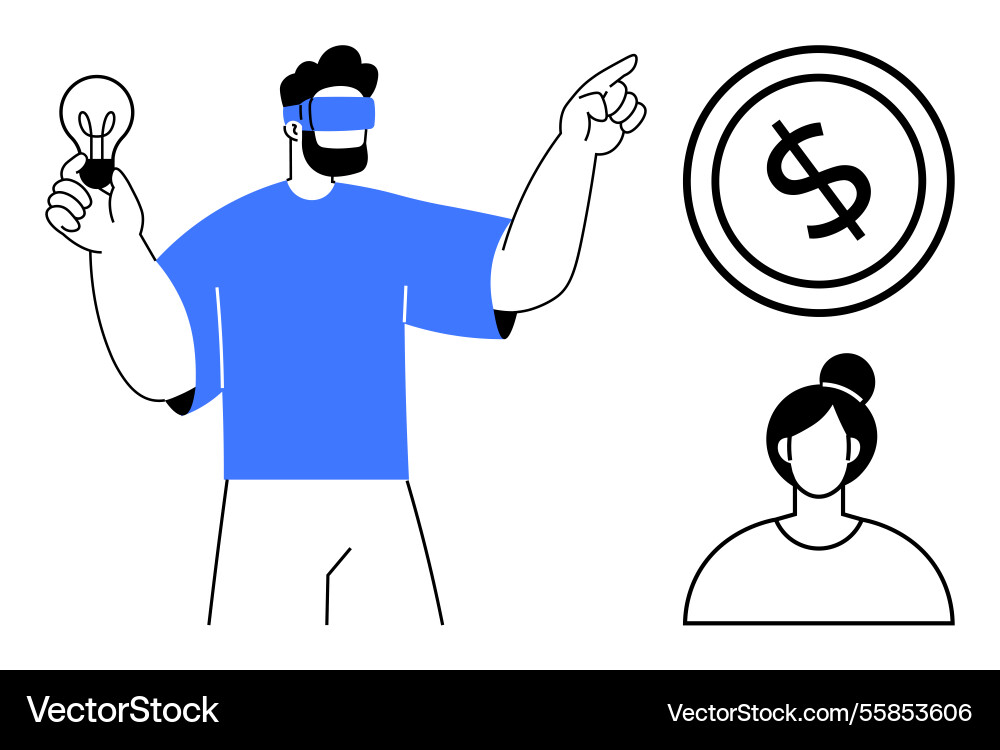 Man using virtual reality for innovative financial Man using virtual reality for innovative financial vector image