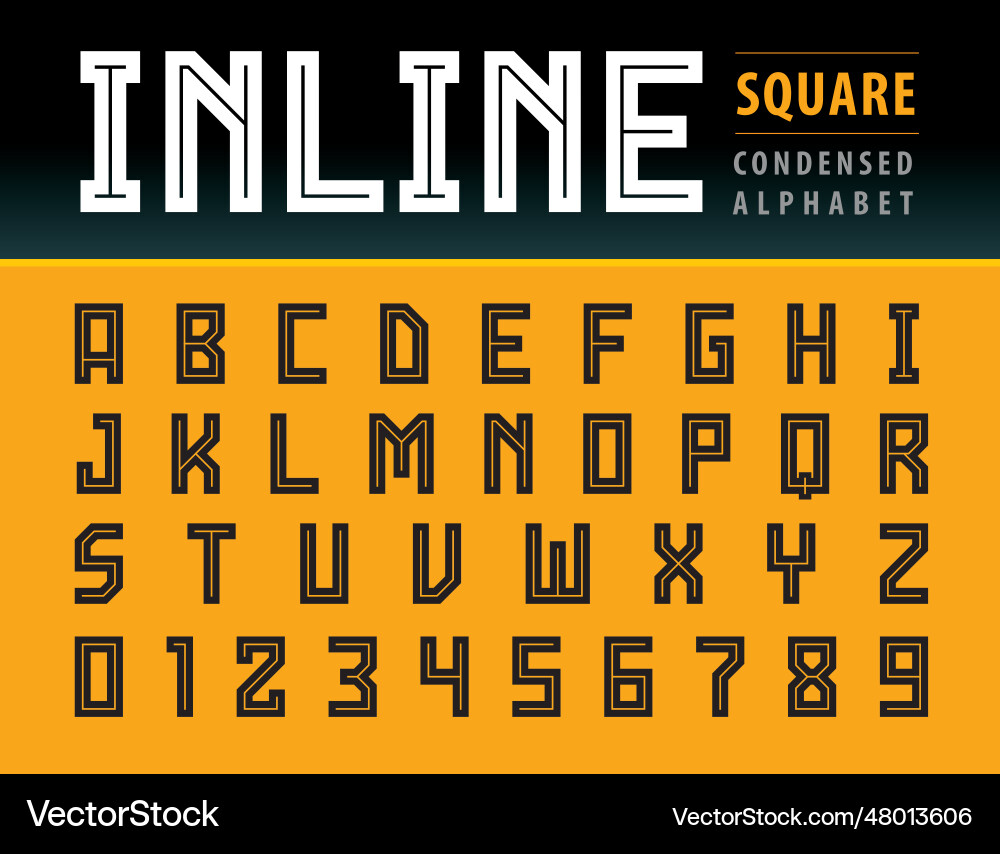 Modern square alphabet letters and numbers Modern square alphabet letters and numbers Vector Image