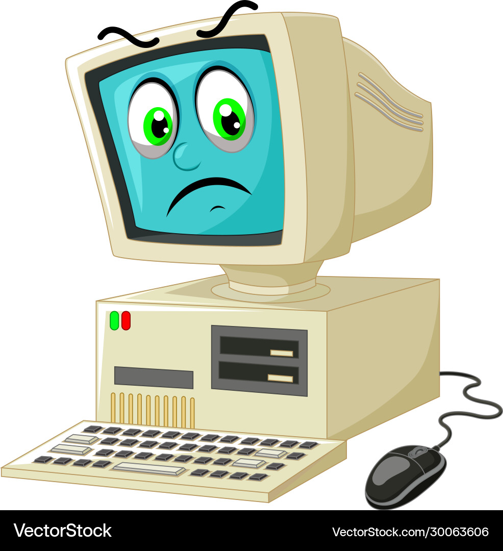 Old white computer with angry react face cartoon Old white computer with angry react face cartoon Vector Image