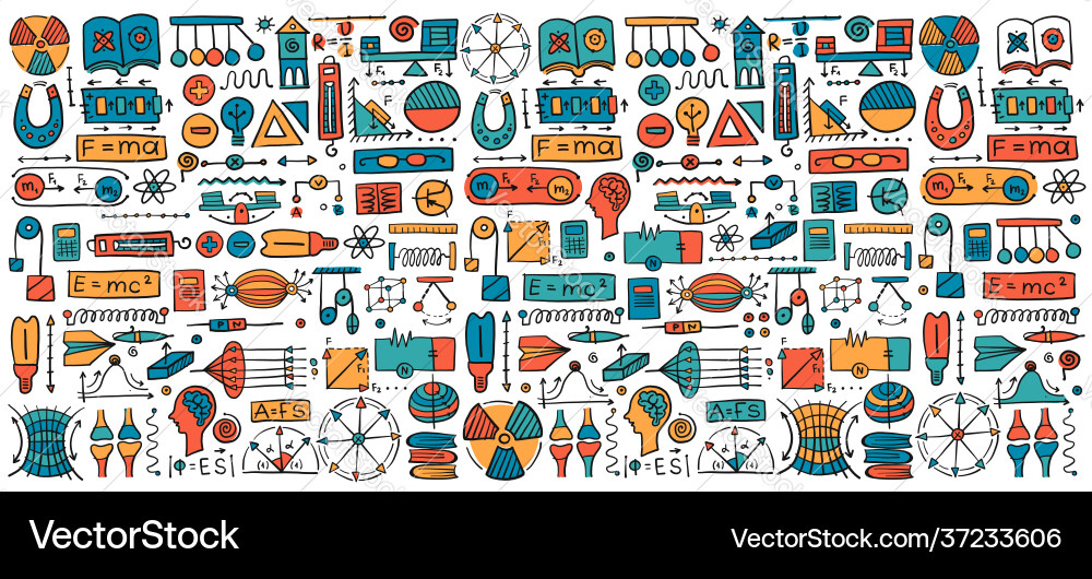 Physics icons sign and symbols seamless pattern Physics icons sign and symbols seamless pattern vector image