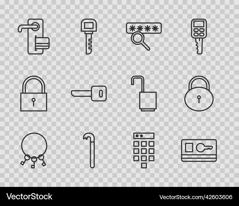 Set line bunch of keys key card password vector image