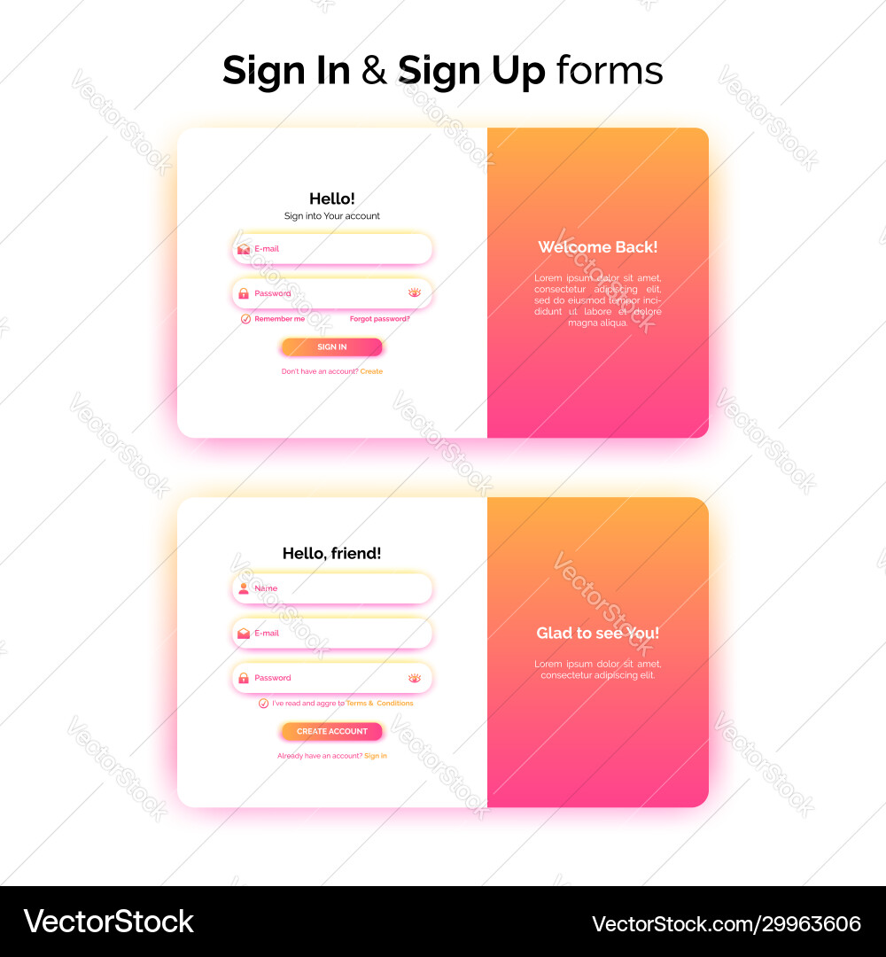 Sign in and up forms web design Sign in and up forms web design vector image
