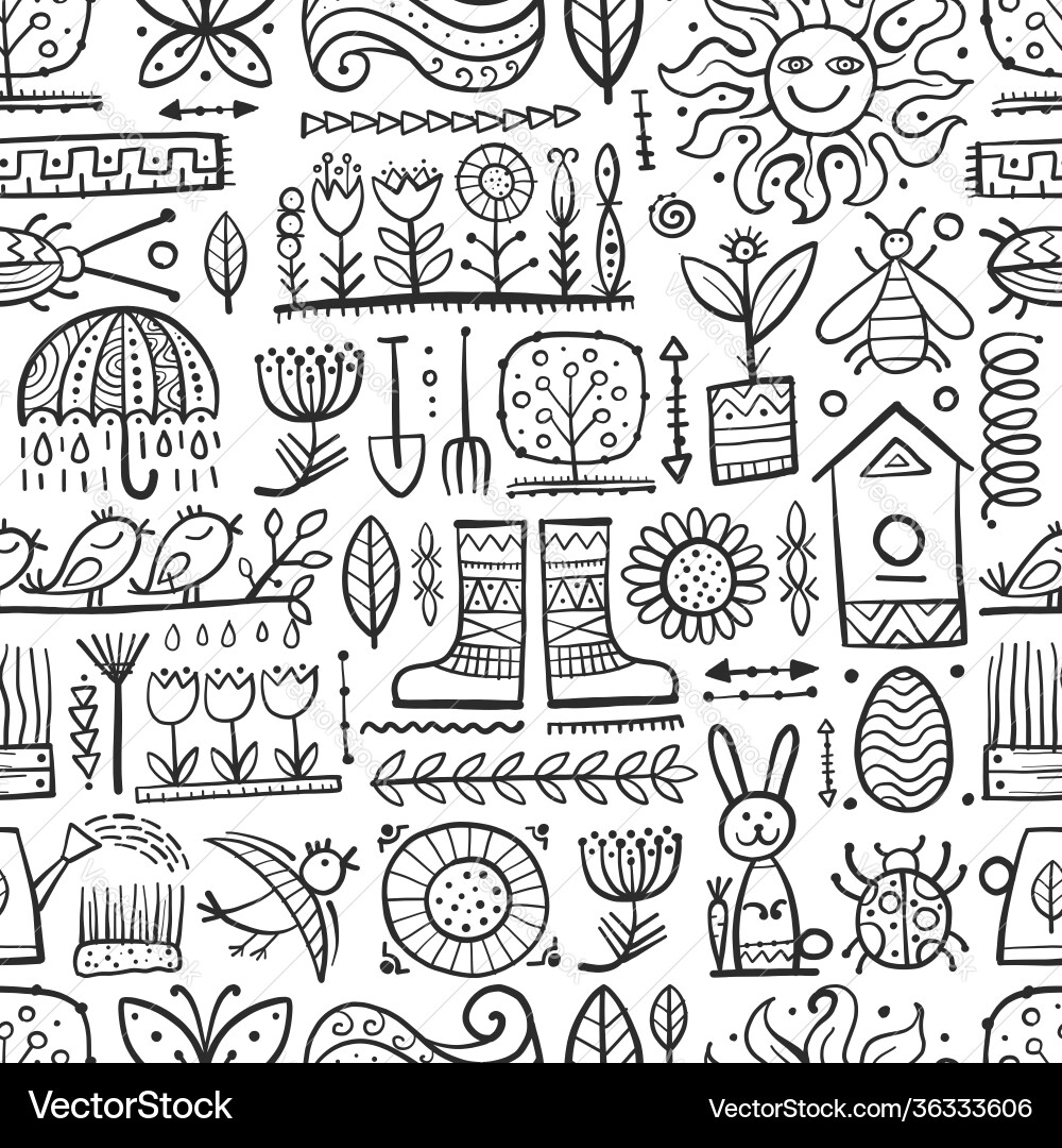 Spring and gardening background seamless pattern Spring and gardening background seamless pattern vector image