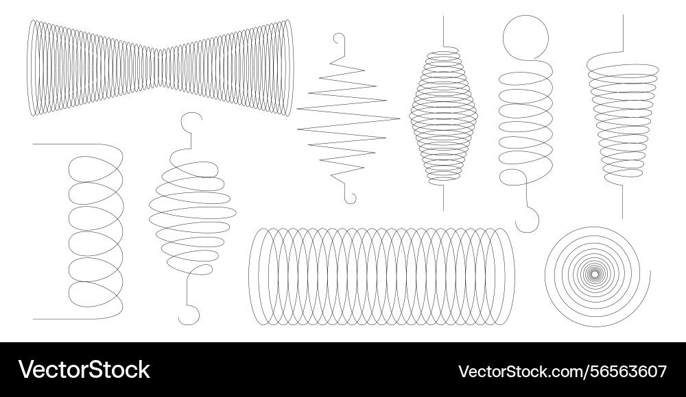 Abstract line icons with spring spiral and coil Abstract line icons with spring spiral and coil vector image
