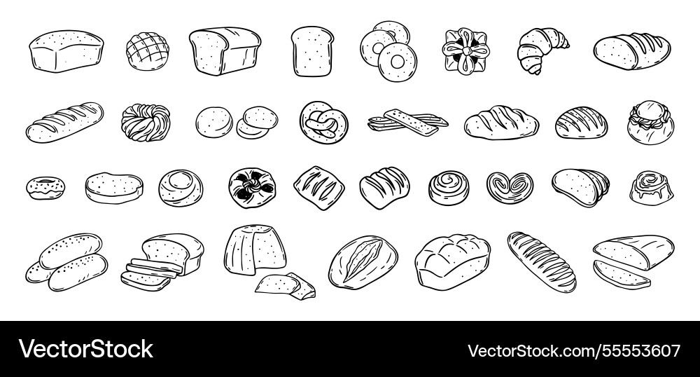 Bread different types hand drawn doodle outline Vector Image
