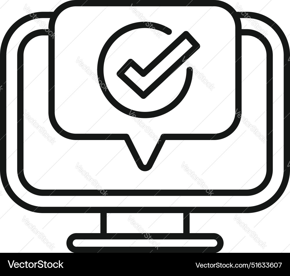 Computer showing check mark in speech bubble Computer showing check mark in speech bubble vector image
