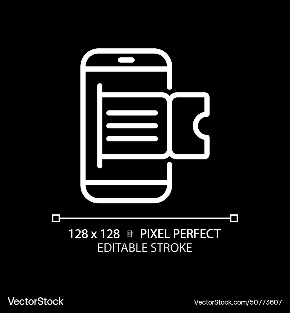 Digital tickets pixel perfect white linear icon vector image