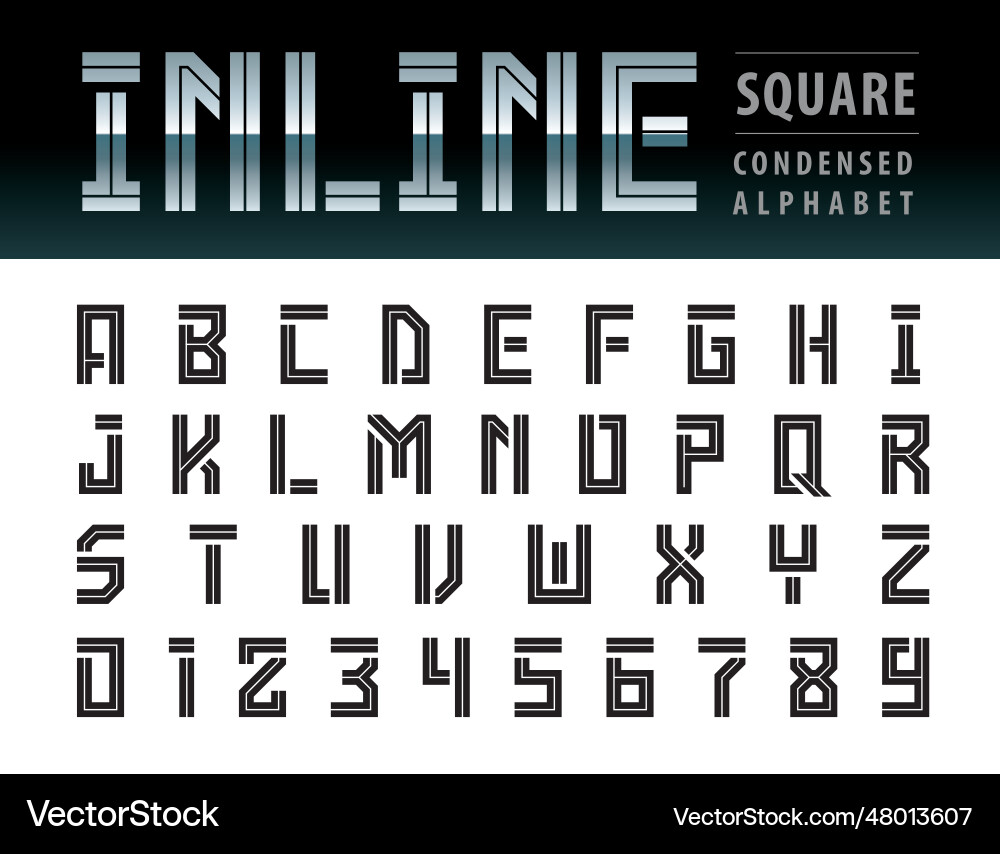 Modern square alphabet letters and numbers Modern square alphabet letters and numbers vector image