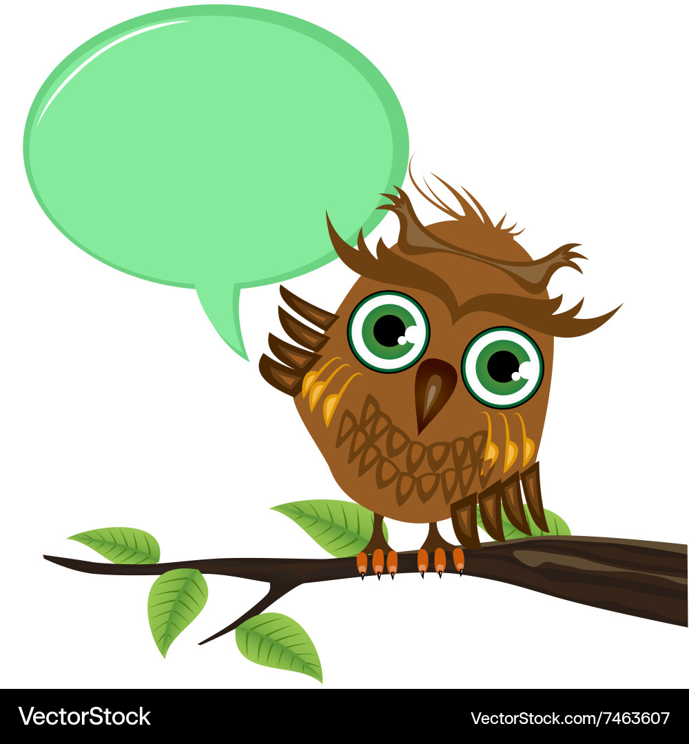 Owl on a branch with blank speech bubble vector image
