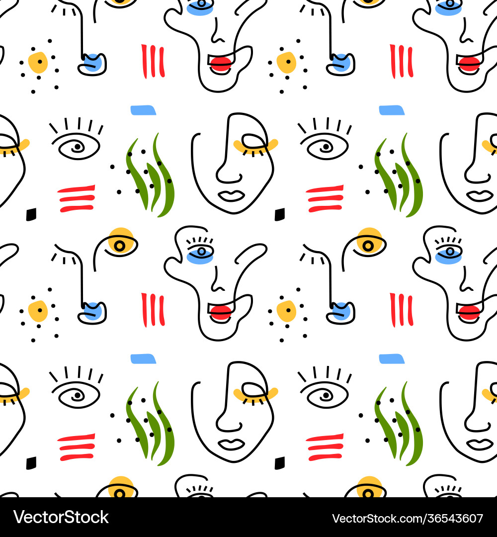 Seamless pattern with abstract faces Vector Image