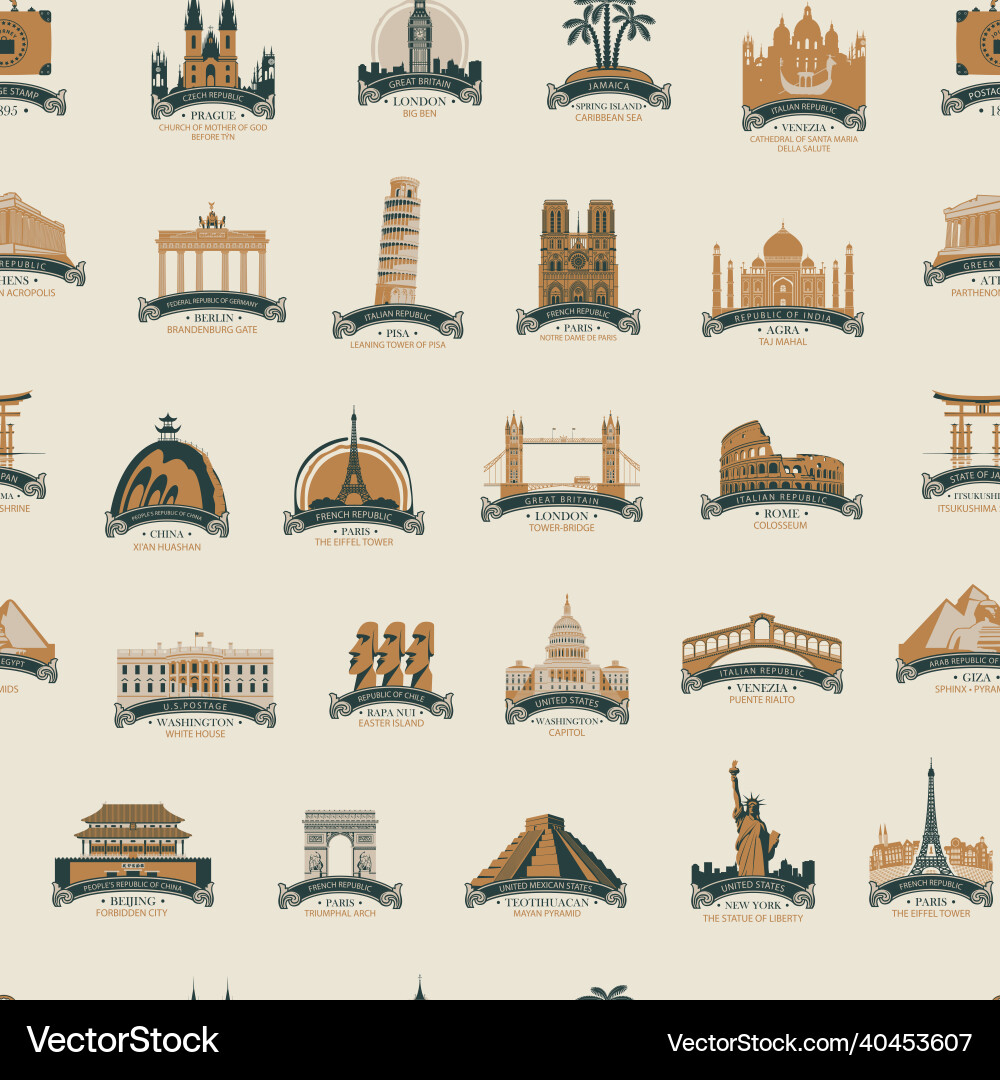 Seamless pattern with various world sights Seamless pattern with various world sights vector image