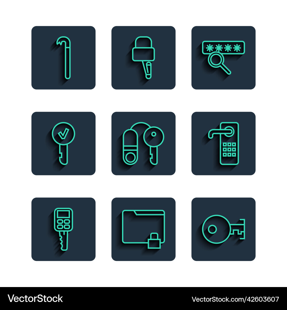 Set line car key with remote folder and lock Vector Image