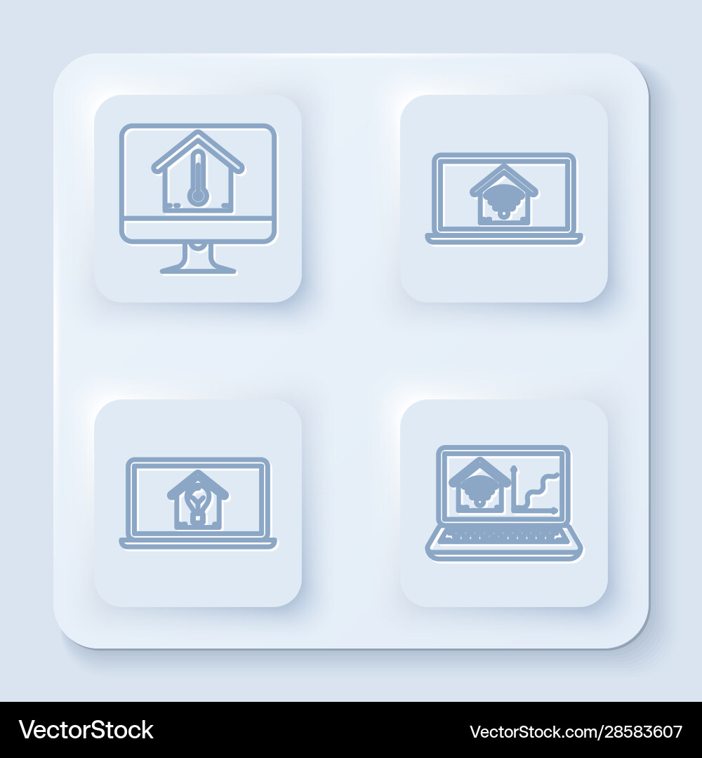 Set line computer monitor with house temperature Set line computer monitor with house temperature Vector Image
