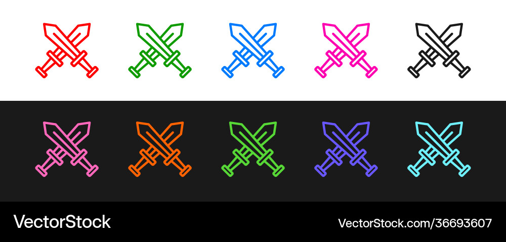 Set line crossed medieval sword icon isolated Set line crossed medieval sword icon isolated Vector Image