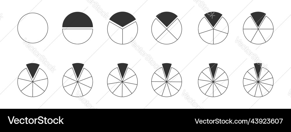 Set of circles segmented into sections from 1 Vector Image