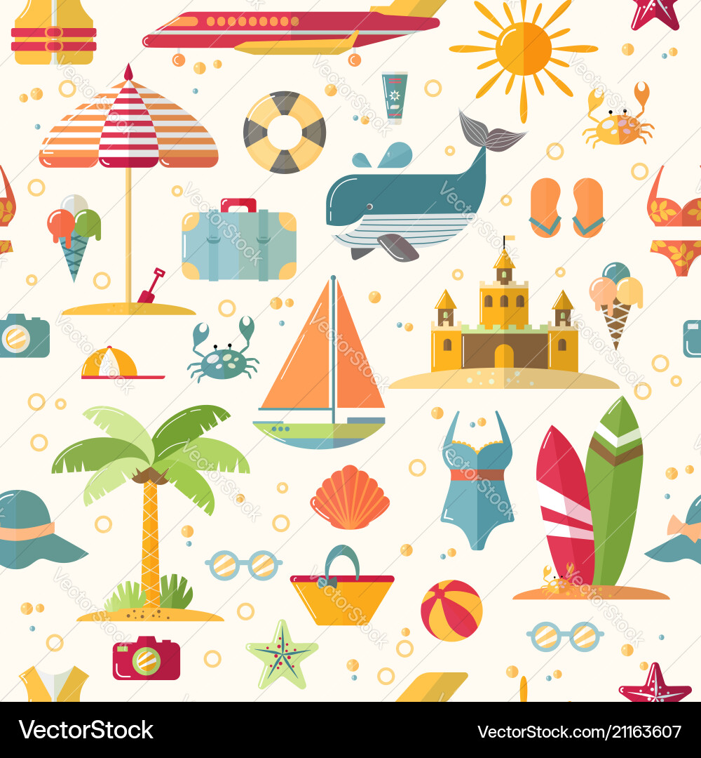 Summer flat seamless pattern with holiday Vector Image