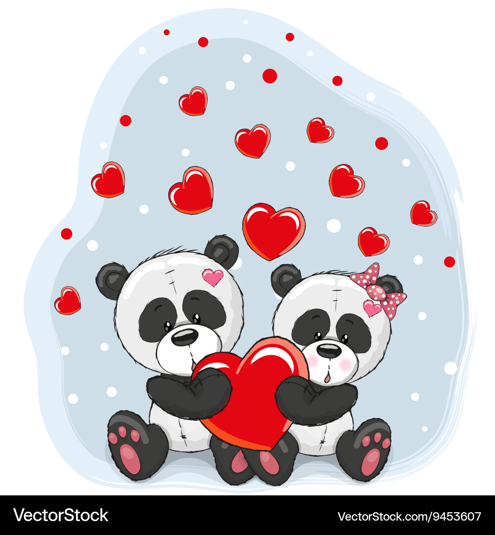 Two pandas with heart vector image