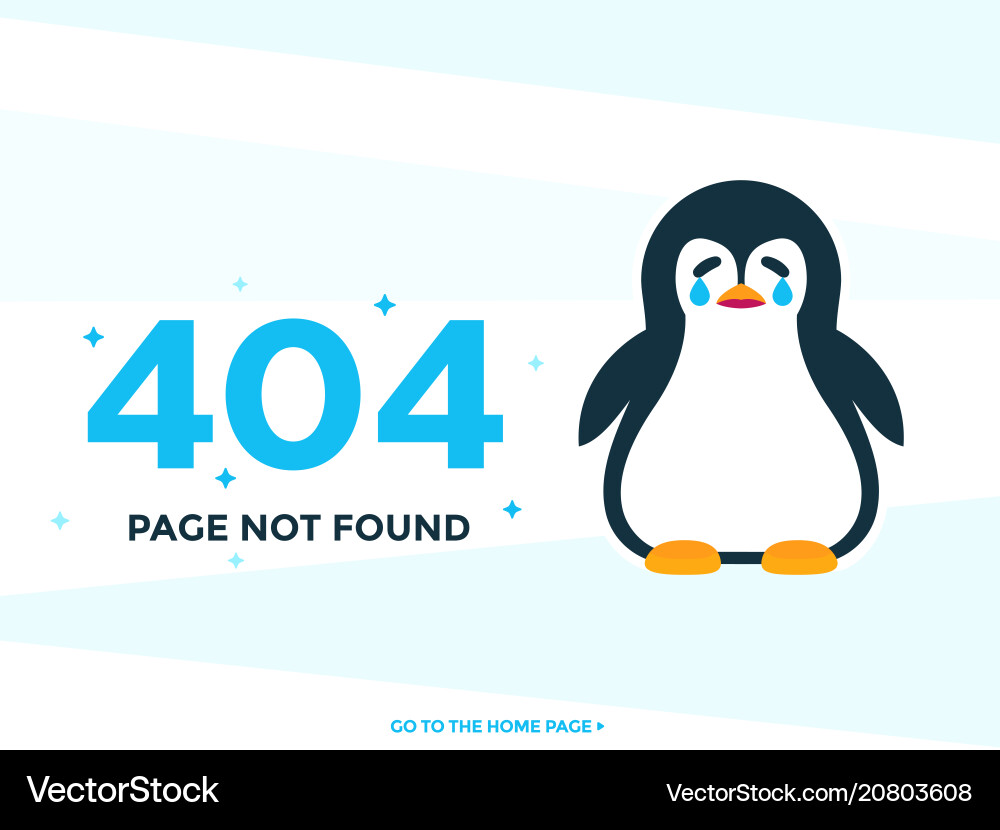 404 page not found with crying pinguin Vector Image