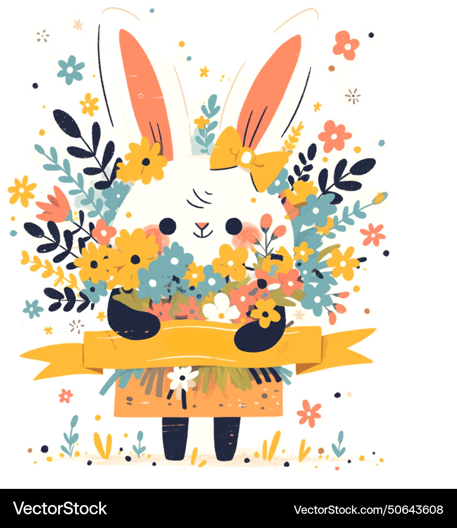 A rabbit holding bouquet of flowers A rabbit holding bouquet of flowers vector image