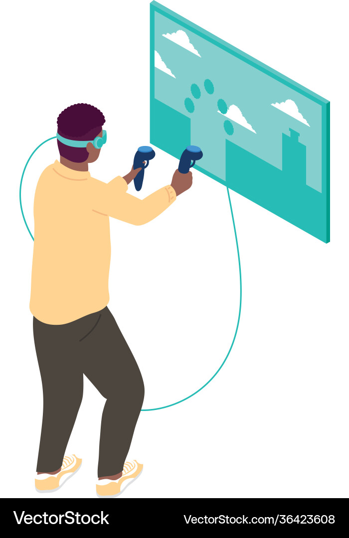 Afro man using virtual reality mask and controls vector image