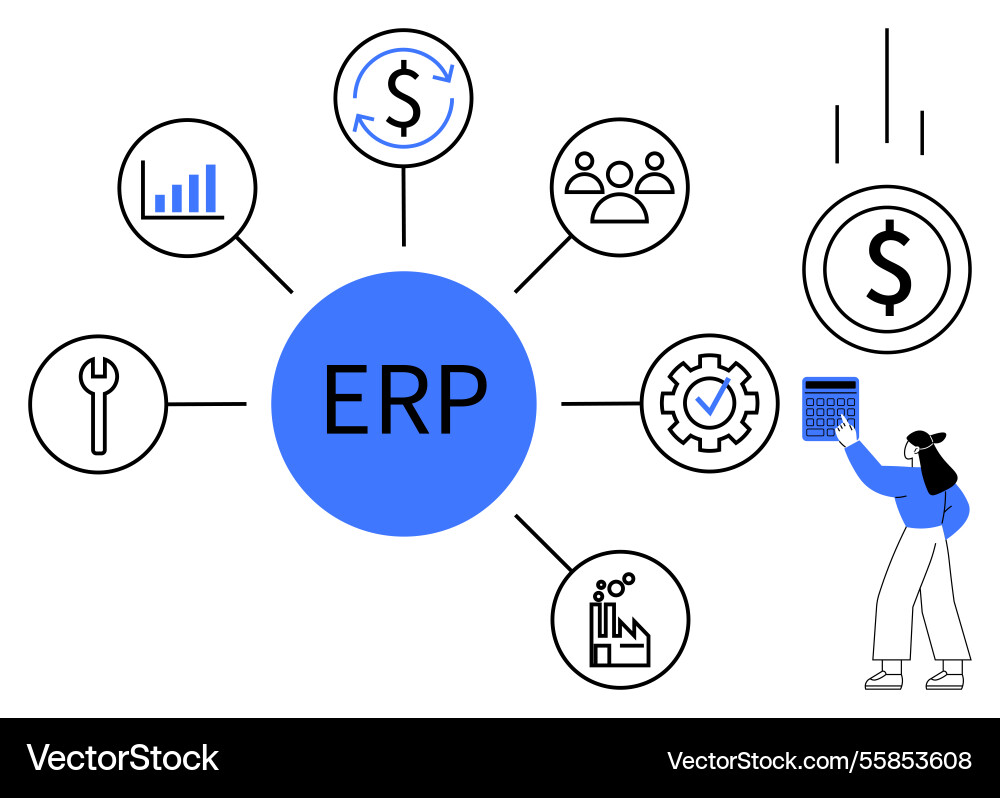 Erp system components with icons representing Erp system components with icons representing vector image