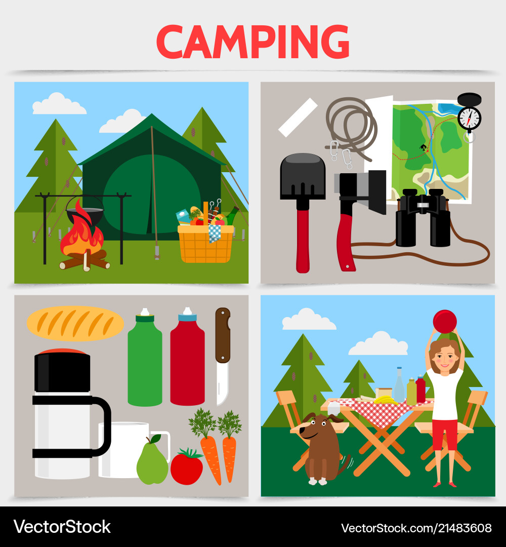 Flat camping square concept Royalty Free Vector Image