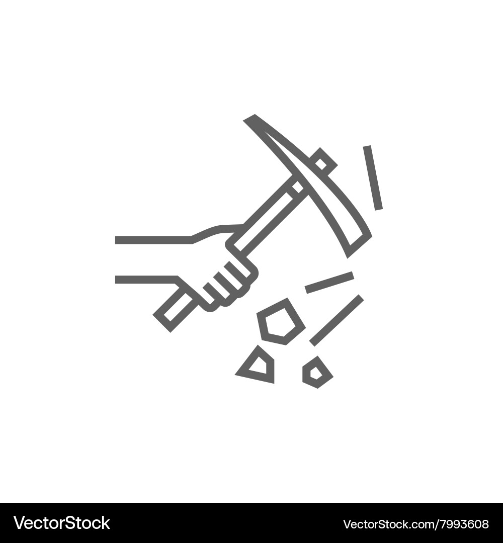 Hand using pickax line icon vector image