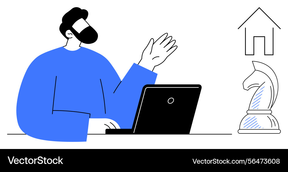 Man discussing strategy while working on laptop Man discussing strategy while working on laptop vector image