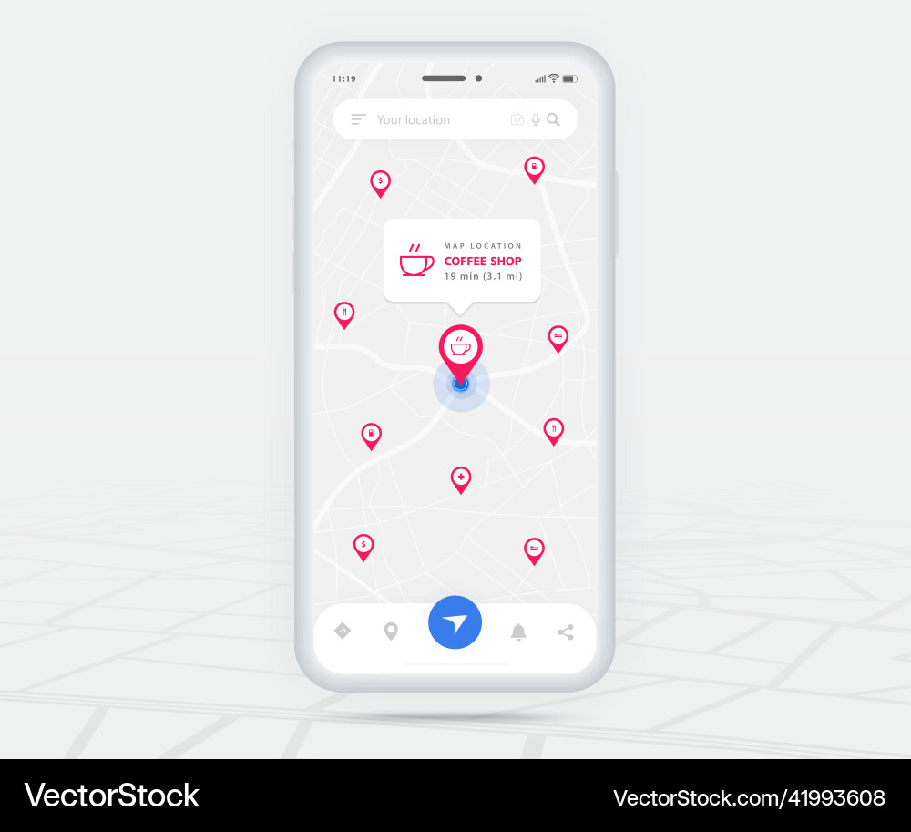 Map gps navigation coffee shop app ux ui concept Map gps navigation coffee shop app ux ui concept vector image