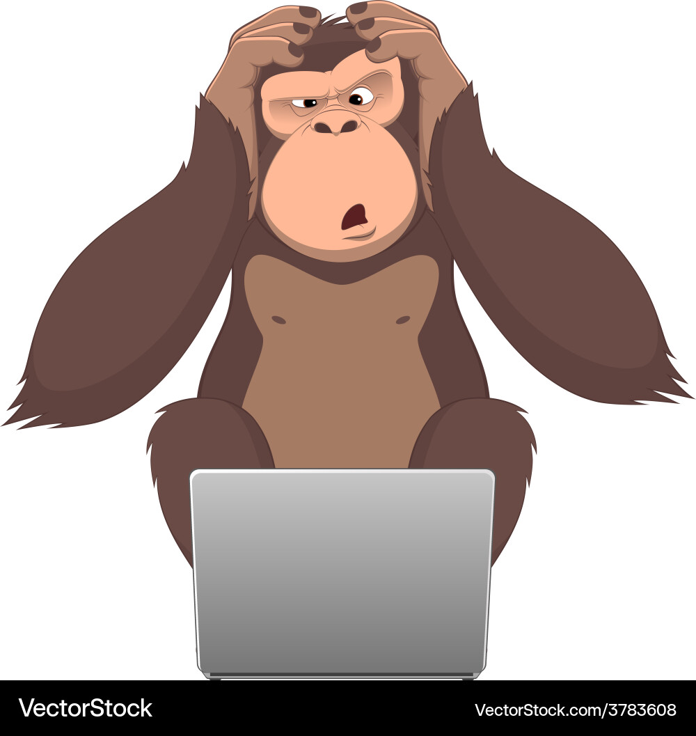 Monkey at Computer Vector Image