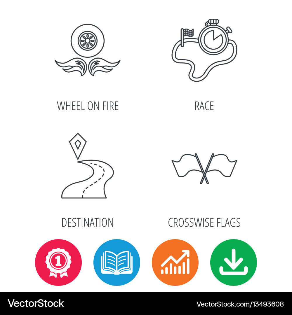 Race flags timer and destination pointer icons Vector Image