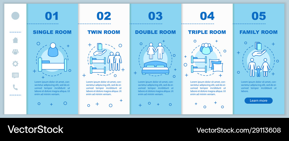 Room types onboarding mobile web pages template Room types onboarding mobile web pages template Vector Image
