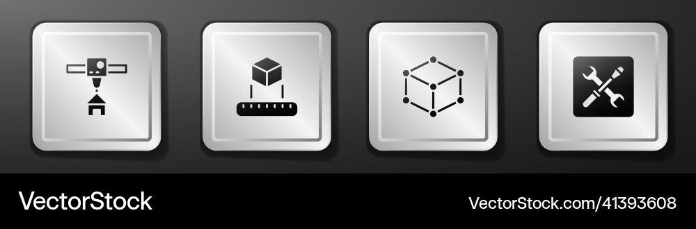 Set 3d printer house isometric cube and setting Set 3d printer house isometric cube and setting vector image