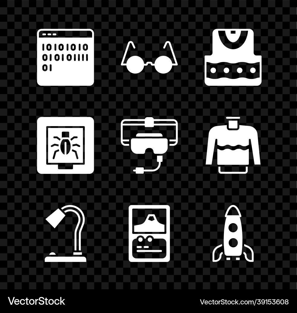 Set binary code eyeglasses waistcoat table lamp Set binary code eyeglasses waistcoat table lamp vector image