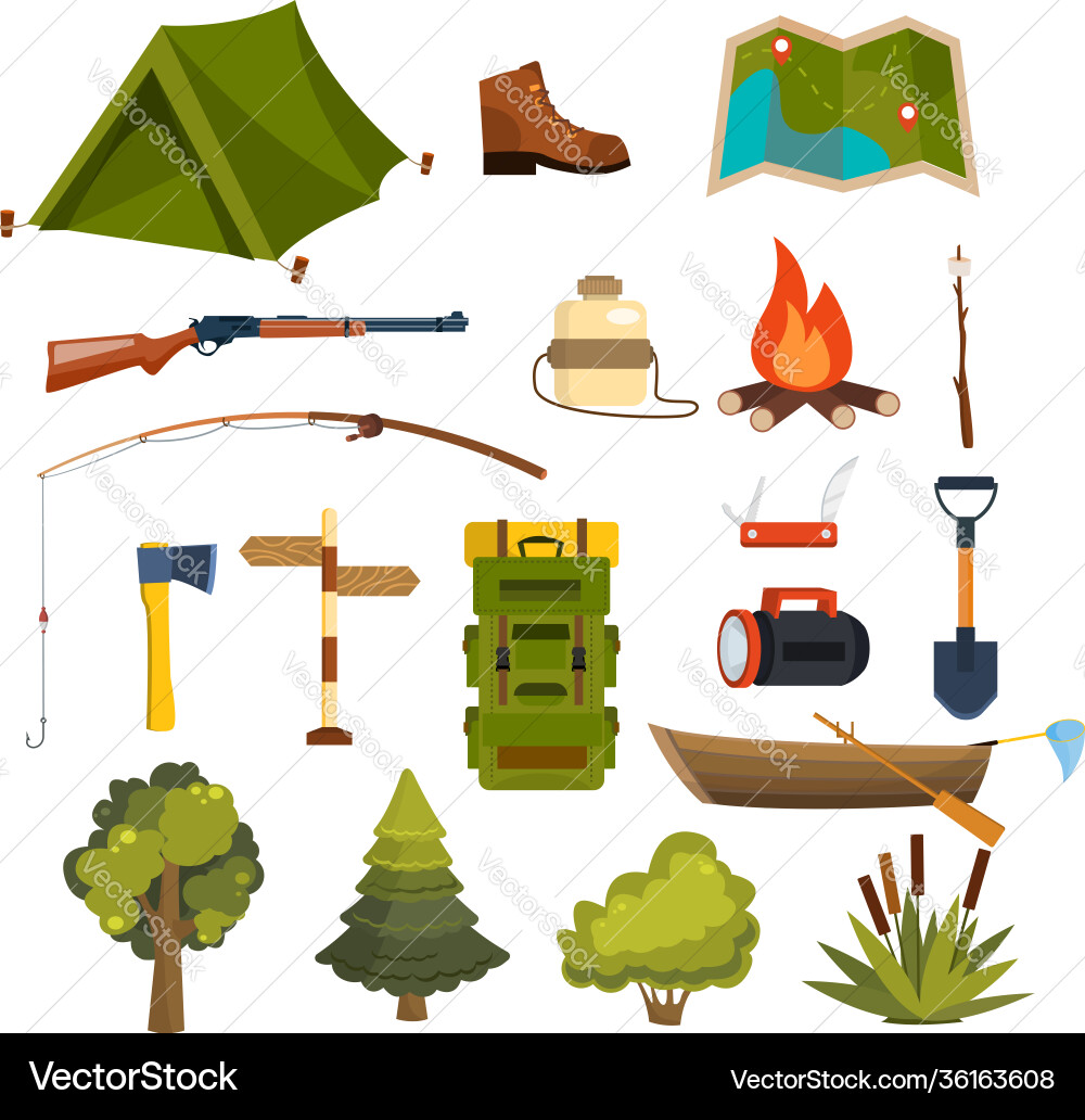 Set flat camping elements for creating your Set flat camping elements for creating your vector image