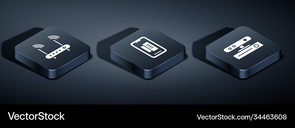 Set isometric router and wi-fi signal motion Set isometric router and wi-fi signal motion vector image